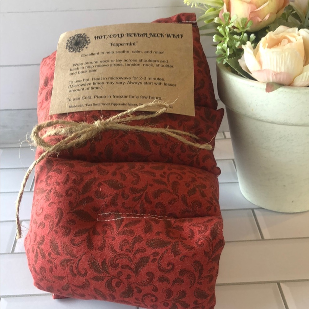 Peppermint Hot/Cold Herbal Neck Wrap - Rust Red Scroll Print